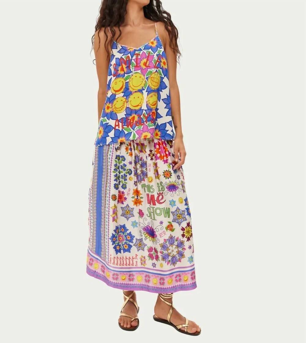 NEW ME369 vanessa printed midi skirt in white
